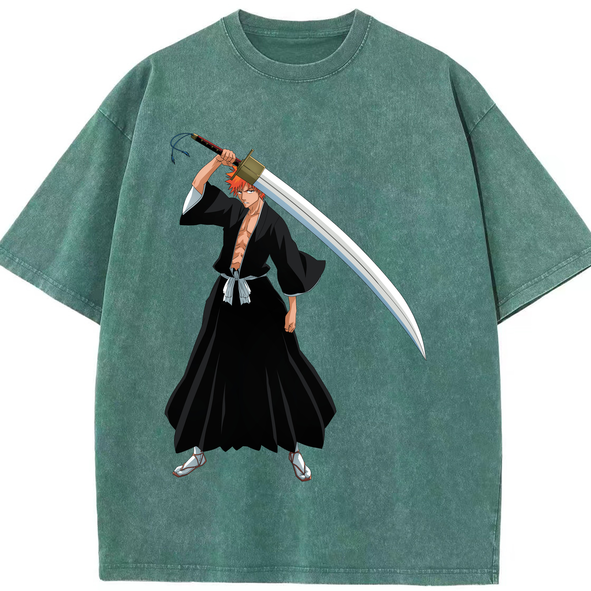 （画像用） ブリーチ 黒崎一護（くろさき いちご）BLEACH Kurosaki Ichigo 綿100% ヴィンテージ風 半袖Tシャツ（フロントプリント）